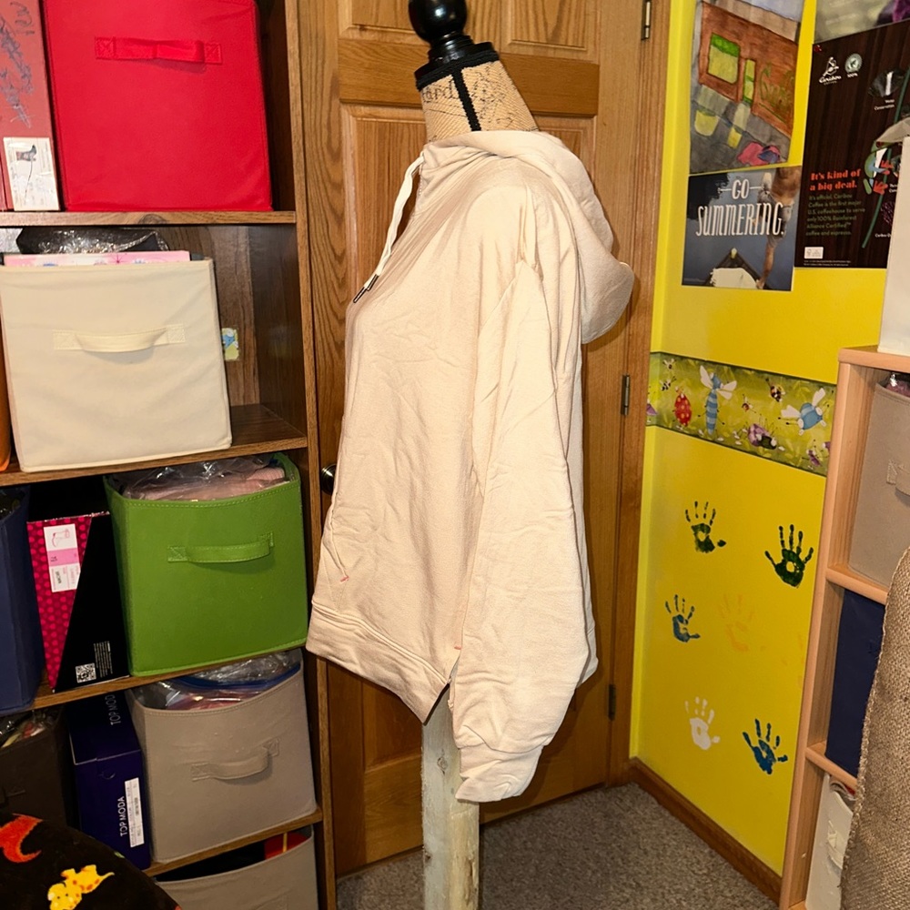 CALME BY JOHNNY WAS ZIP HOODIE WITH SIDE SLITS-beige - Picture 9 of 16